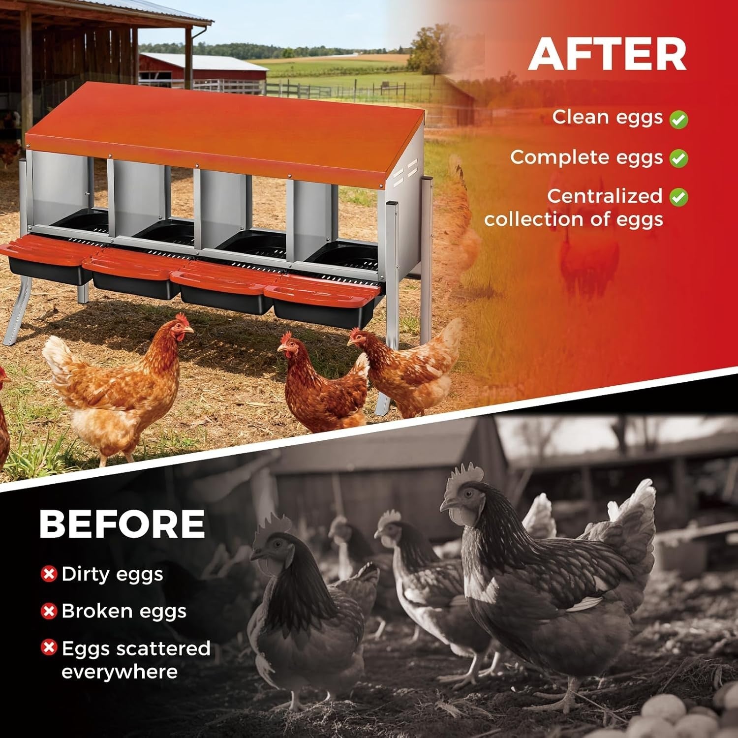4 Chamber Steel Chicken Nest Box with Stand Pull Out Egg Tray