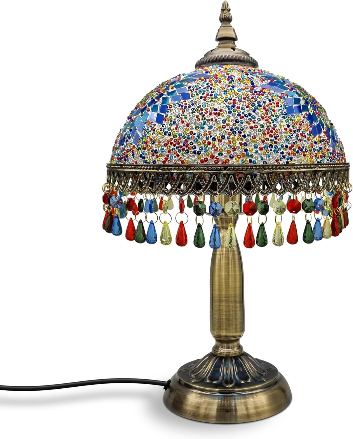Stained Glass Table Lamp with Colorful Shade, Perfect for Bedroom & Living Room