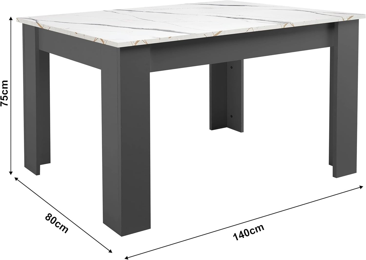 Modern White Marble Dining Table Set with 6 Grey PU Leather Chairs 140cm