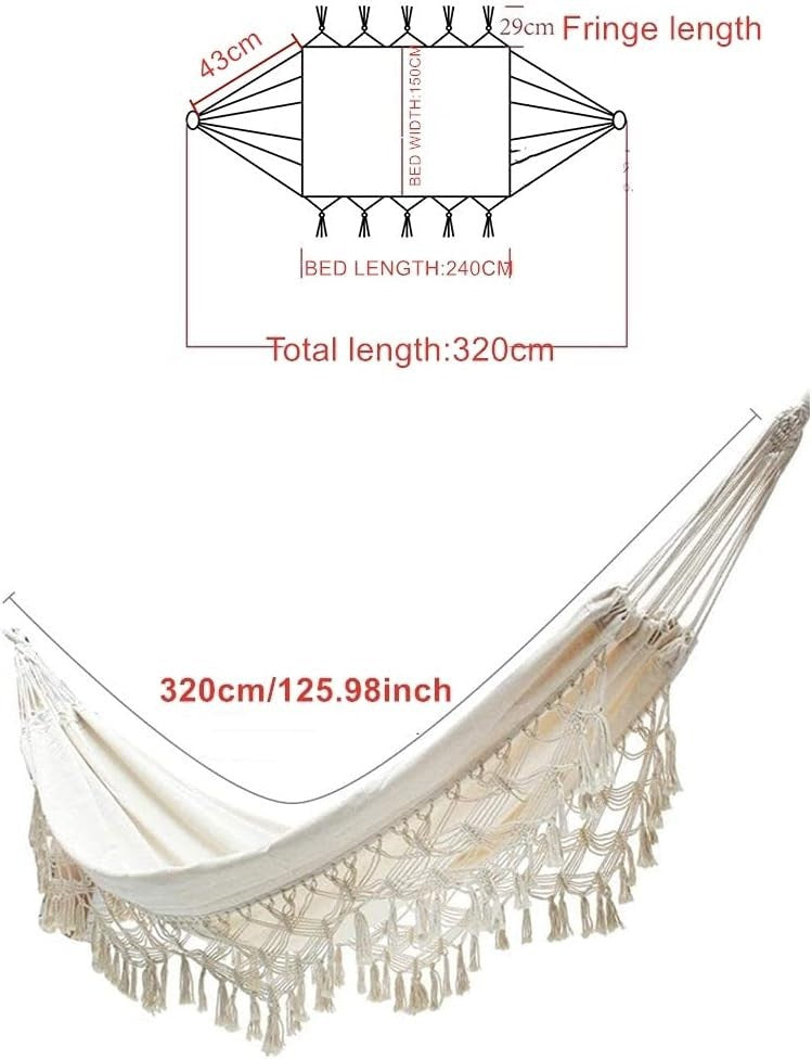 Outdoor Cotton Double Hammock for Adults, Durable & Easy Setup, 450lb Load