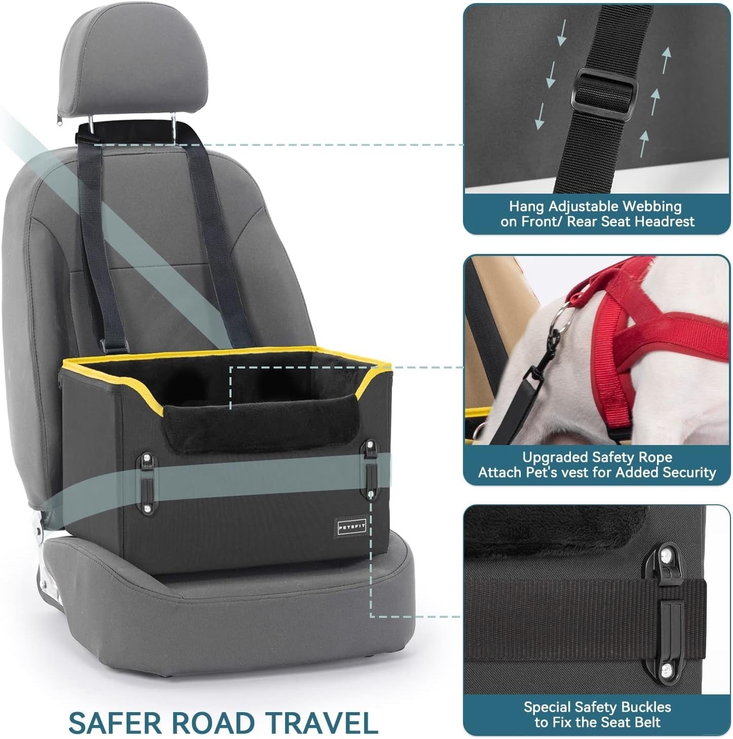 Small Dog Booster Car Seat Adjustable Height Travel Bed 25lb Black