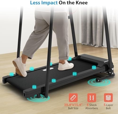 Foldable Senior Treadmill with Handrails 300lb Capacity Heart Rate Monitor