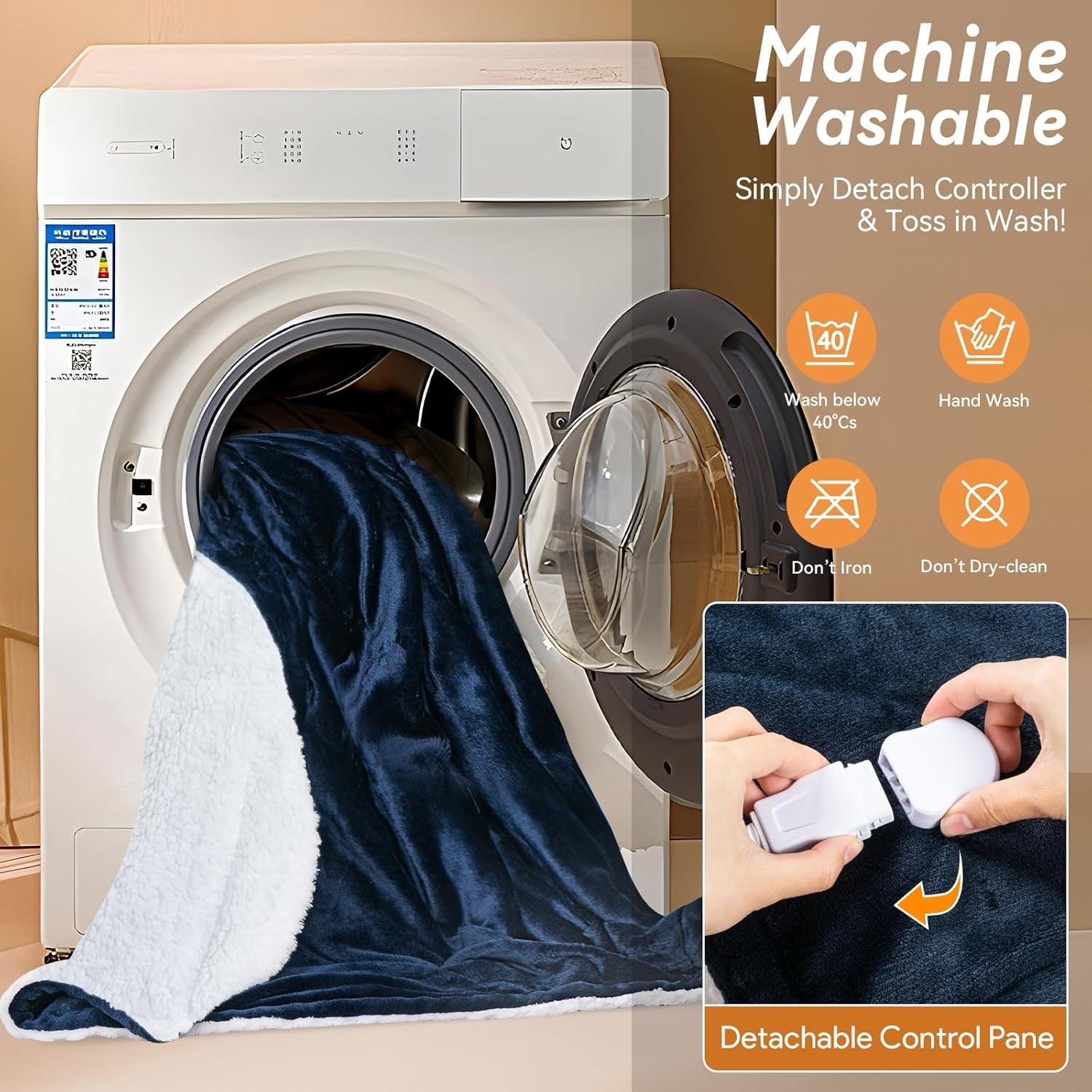 Electric Heated Throw Blanket 200x180cm Blue Auto Shut Off 10 Heat Levels