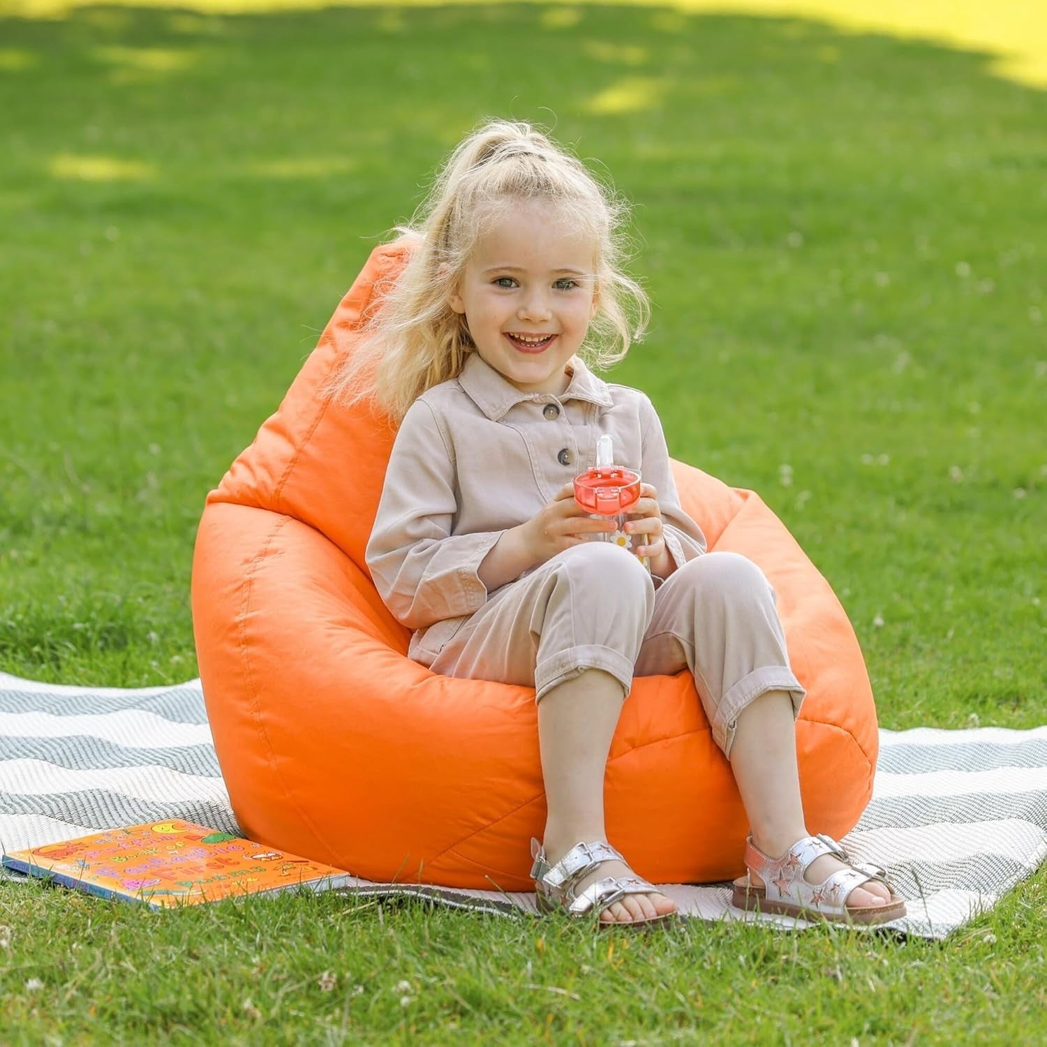 Kids Waterproof Bean Bag Chair 2 Pack Gaming Outdoor Indoor Orange