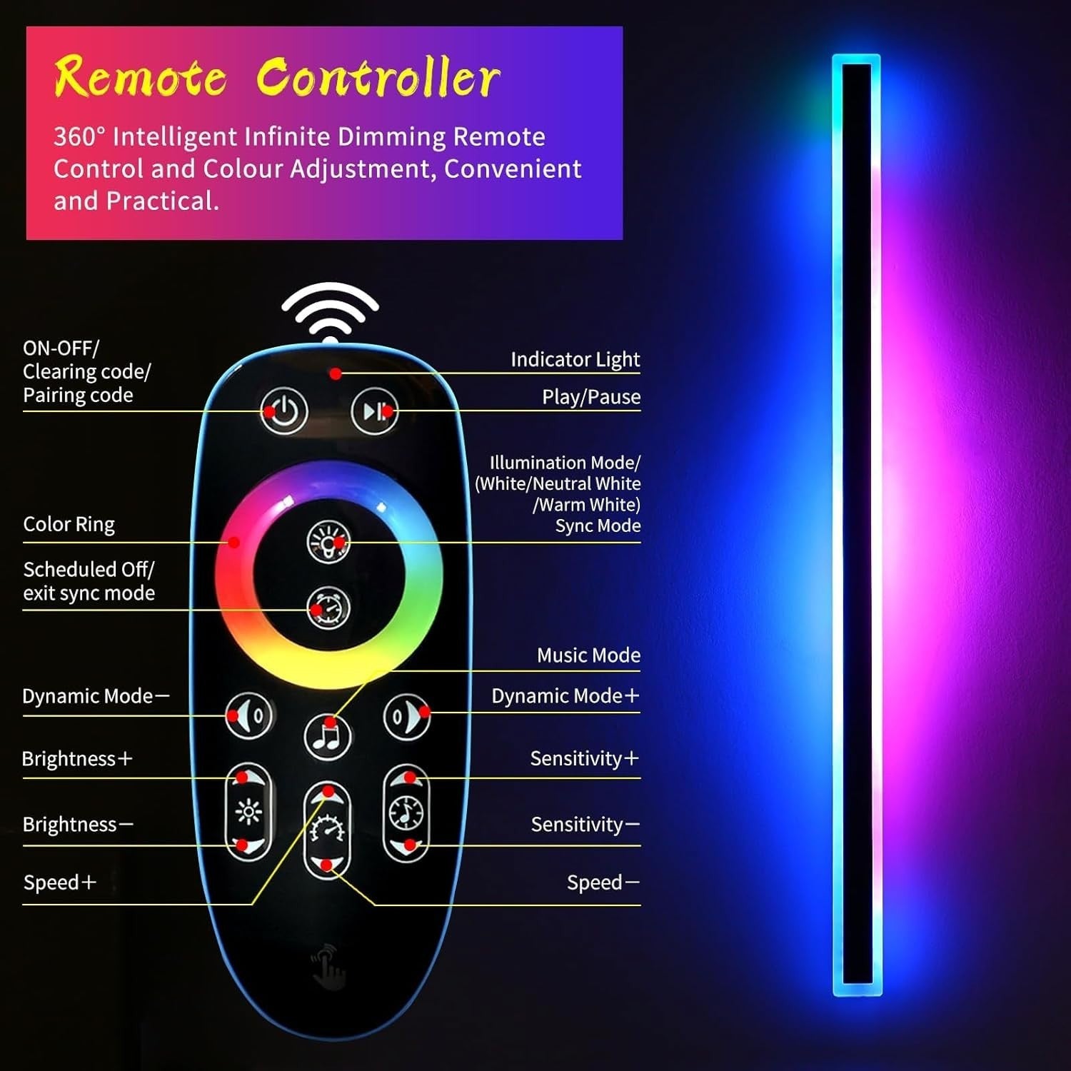 RGB Outdoor Wall Light 120CM Color-Changing Waterproof LED Strip