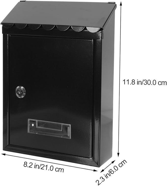 Lockable Wall Mount Mailbox Black Iron Vintage Post Box for Home Office Letters