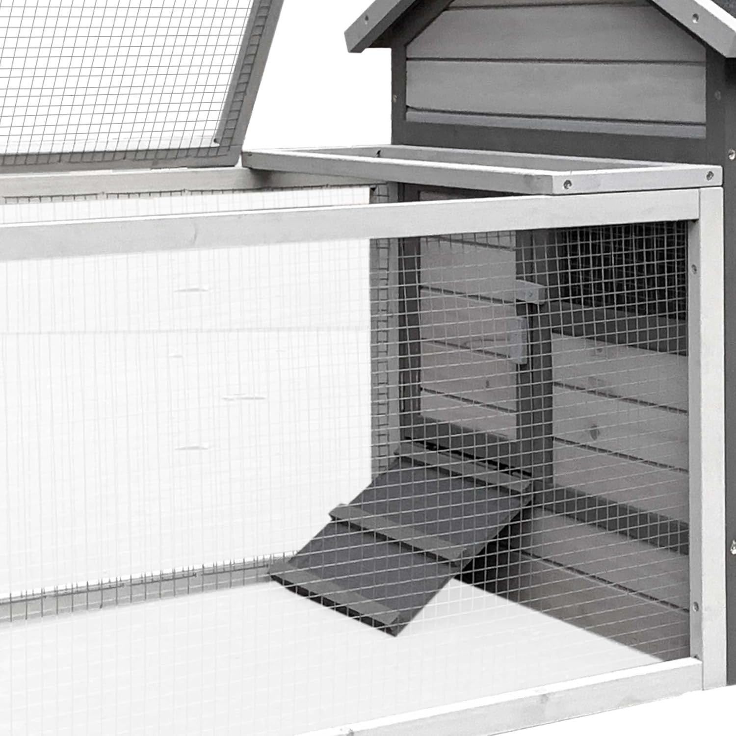 Large Rabbit Hutch with Run Outdoor Grey Wooden Slide Out Tray