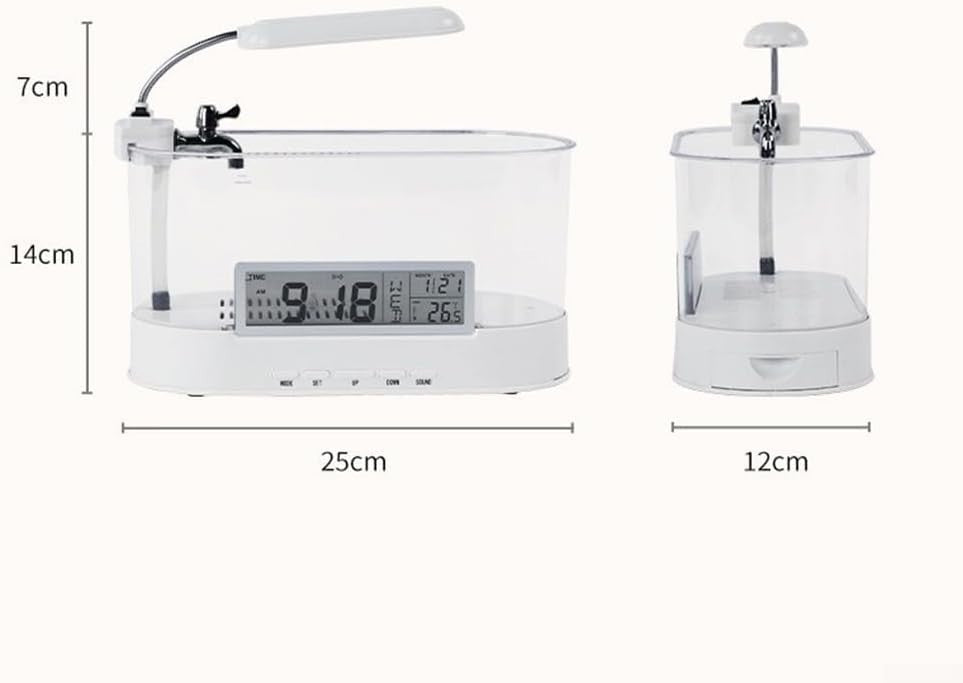 Compact LED Fish Tank Aquarium with Desk Lamp, Alarm Clock & Calendar