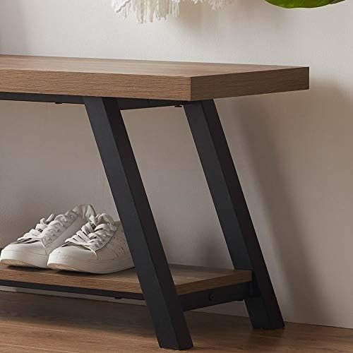 47" Entryway Bench Shoe Rack Wood Metal Storage Seat Farmhouse Natural