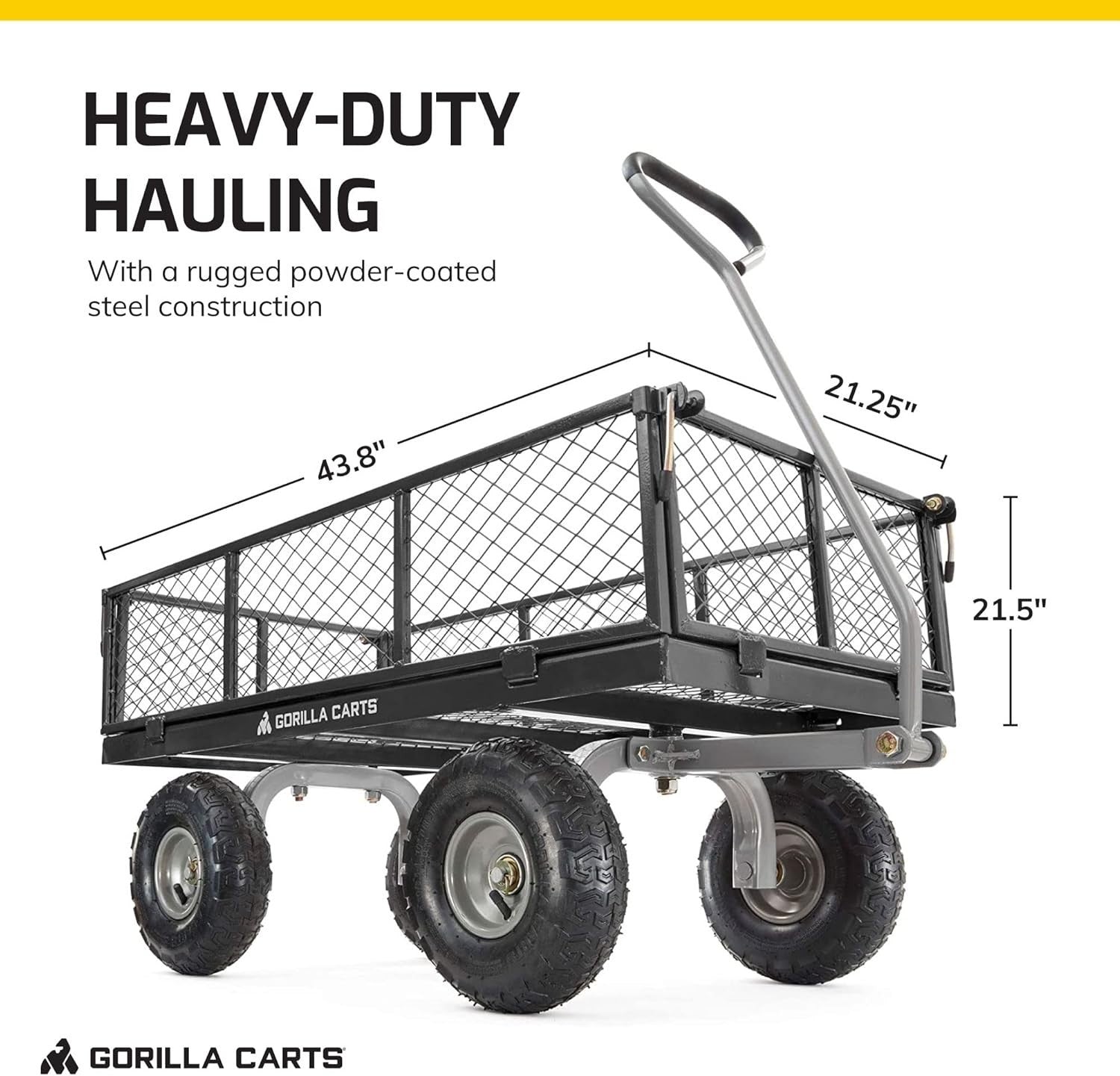 Heavy Duty 350kg Garden Utility Wagon with Removable Sides & 10" Tires Black