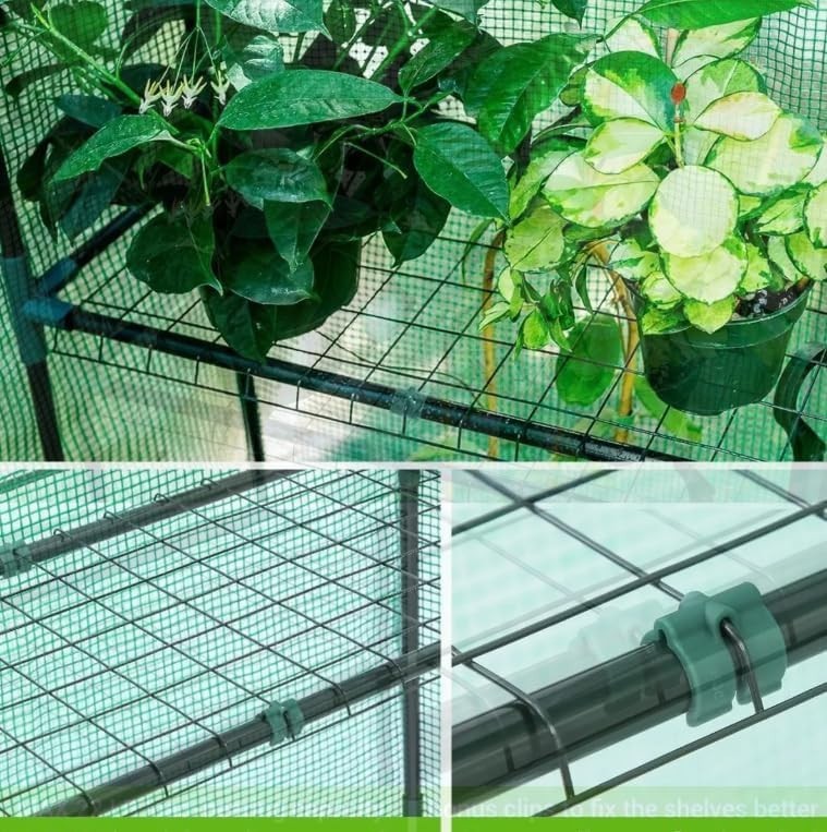 Walk-In Greenhouse with Shelves Reinforced PE Cover Roll-Up Door 143x195cm