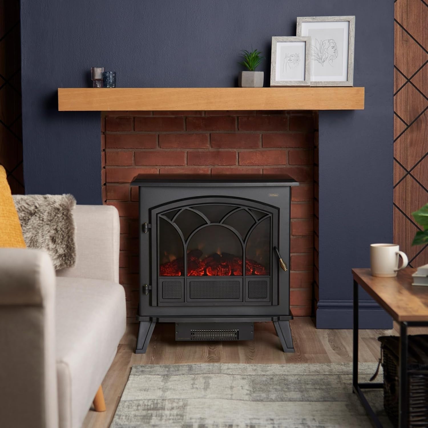 Electric Log Burner Fireplace Stove 1850W LED Flame Heater Thermostat Safe