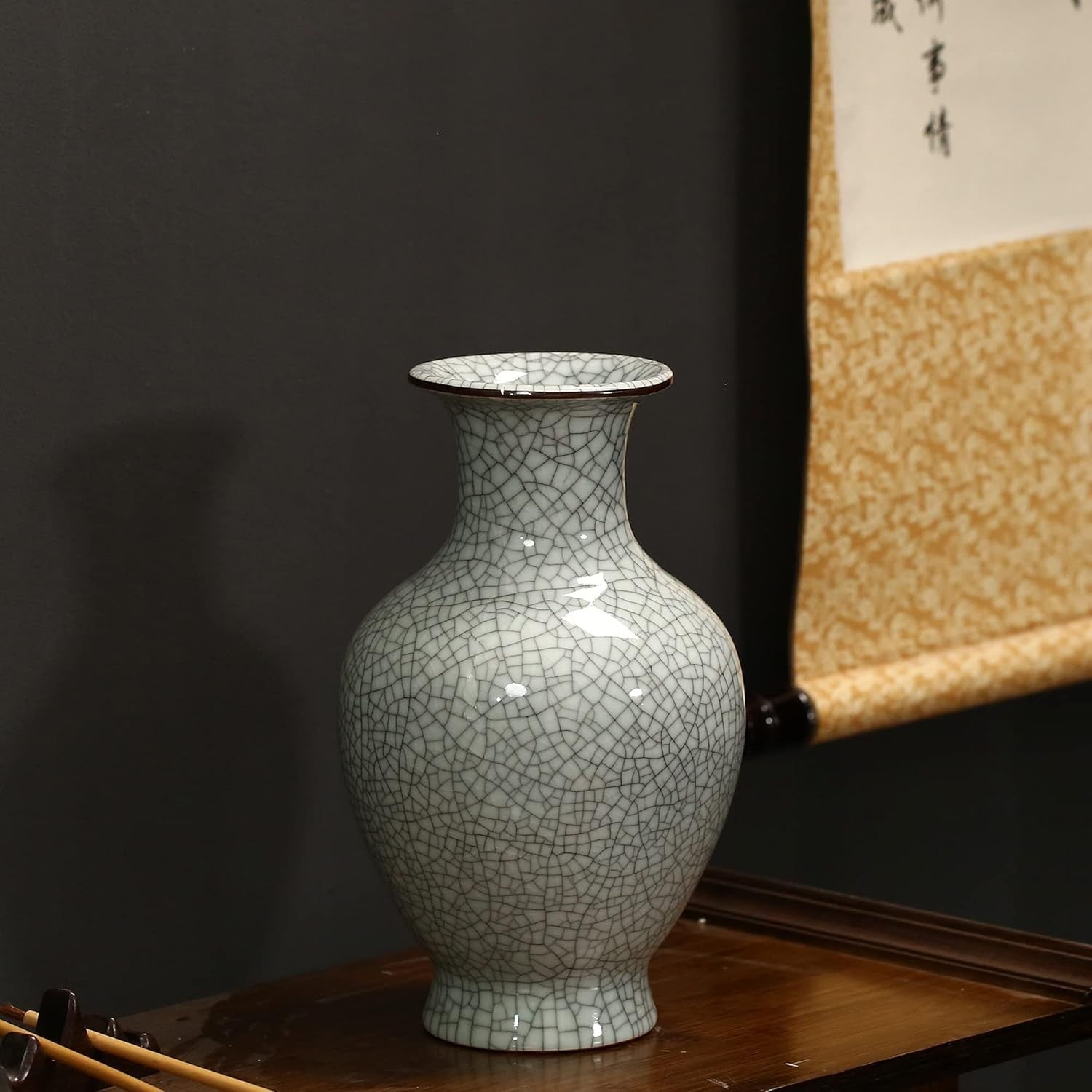 Large White Crackle Glaze Ceramic Vase Handmade Porcelain Home