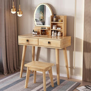Modern Wood Vanity Makeup Table Dresser Desk with Stool Mirror 2 Drawers