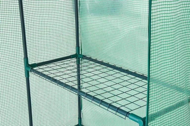 Walk-In Wall Greenhouse with Shelves Waterproof PE Cover Steel Frame