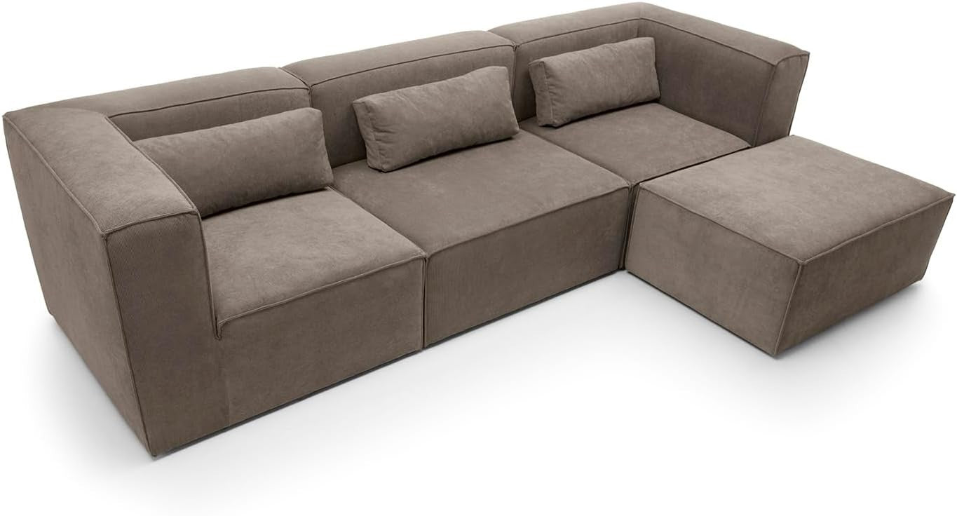 Brown Corner Sofa 4 Seater | L Shaped Chenille Couch | Reversible Modular