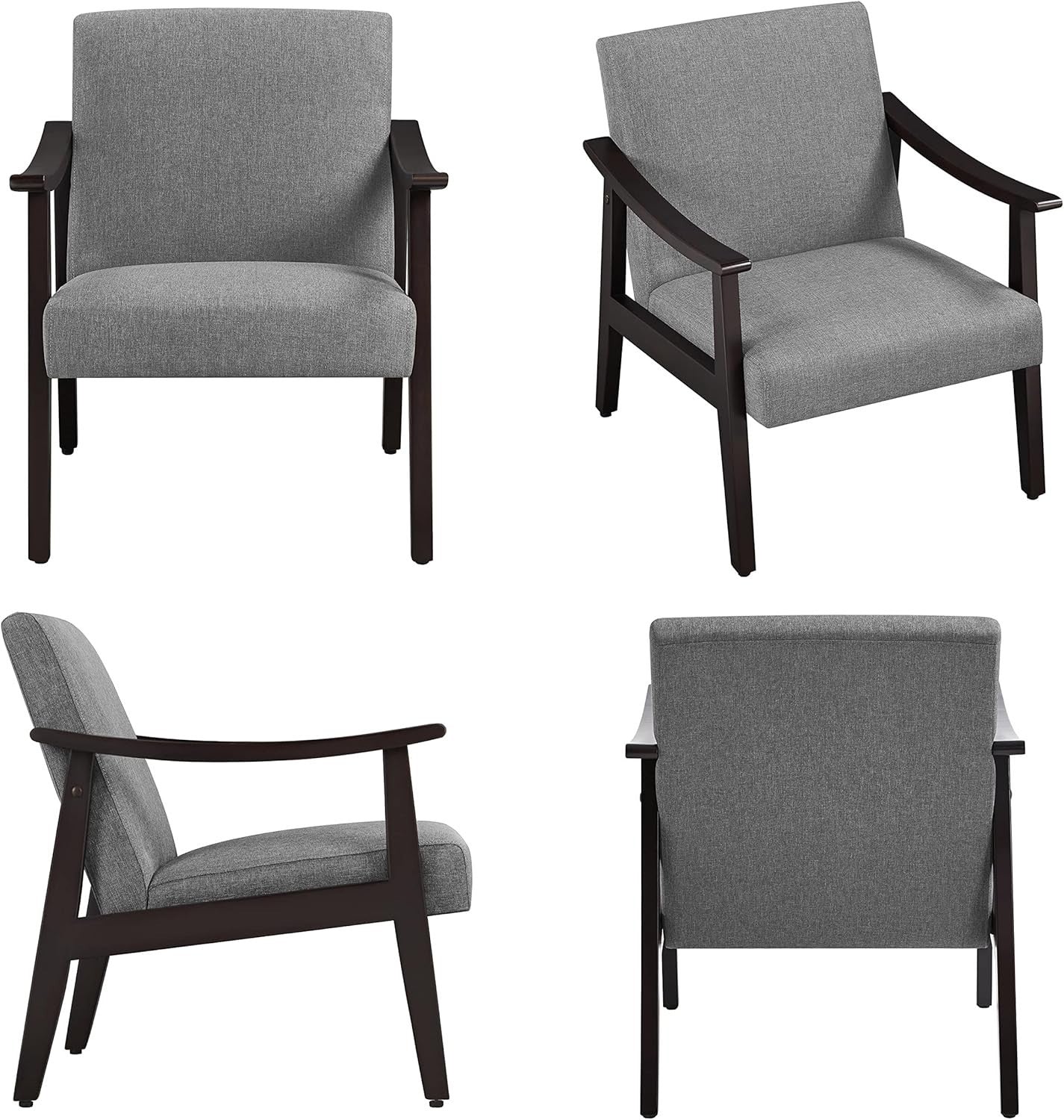 Modern Grey Linen Accent Chair Comfy Lounge Armchair Wood Legs Room