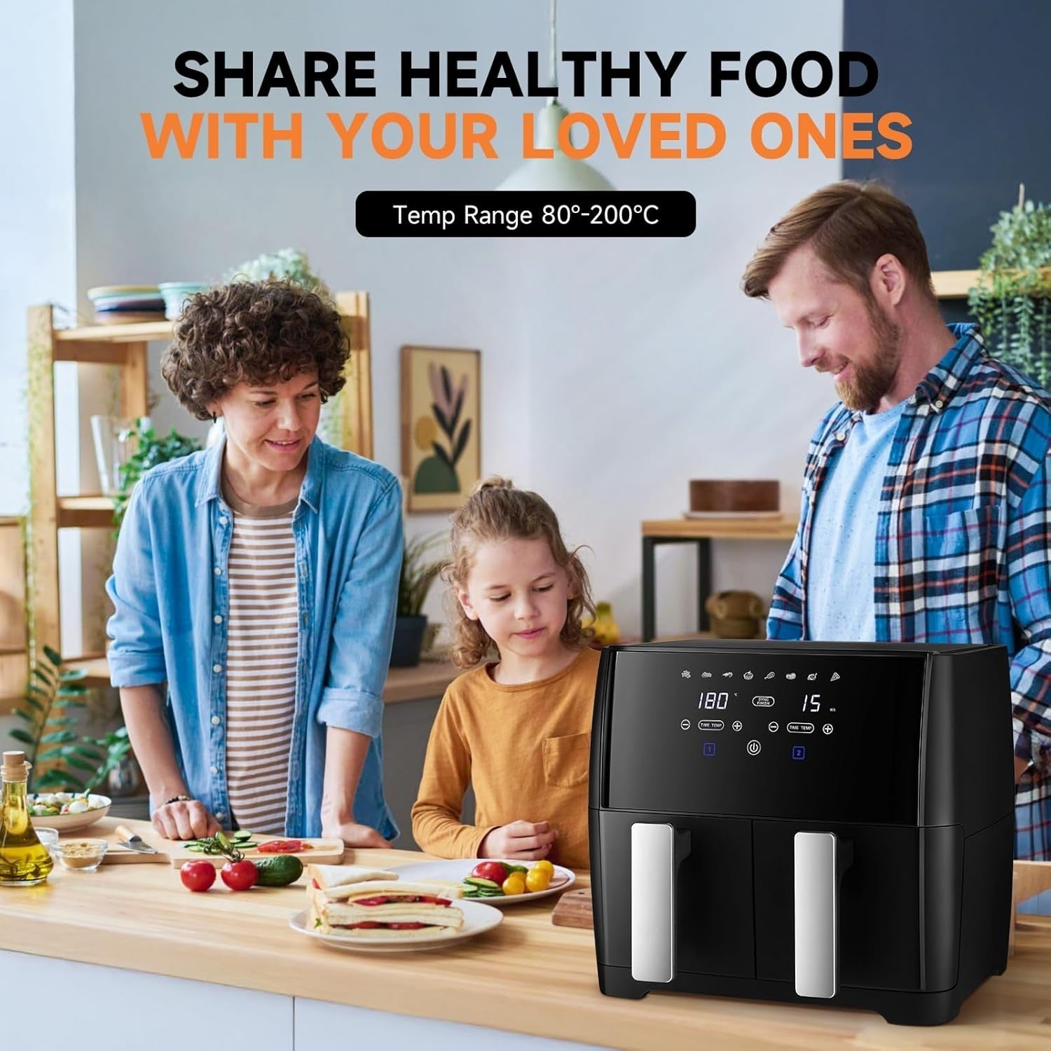 9L Dual Air Fryer | 8 Presets | Touchscreen 1700W | Double Drawer 4.5L x2