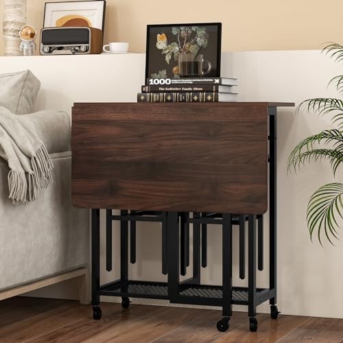 Extendable 3-Piece Dining Table Set with Stools & Wine Rack Walnut Black