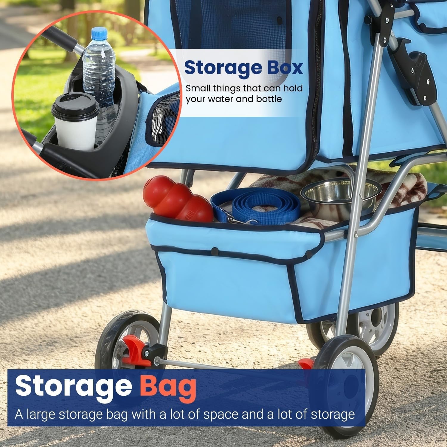 Pet Stroller Dog Cat Pushchair 4 Wheel Foldable Travel Carrier Mesh Blue