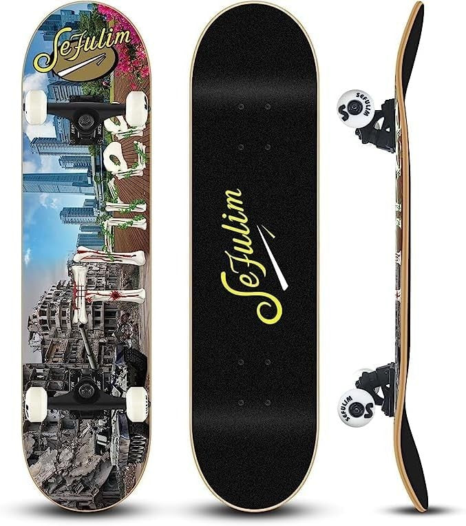 31" Complete Skateboard Maple Double Kick Trick Board Teens Adults Beginners