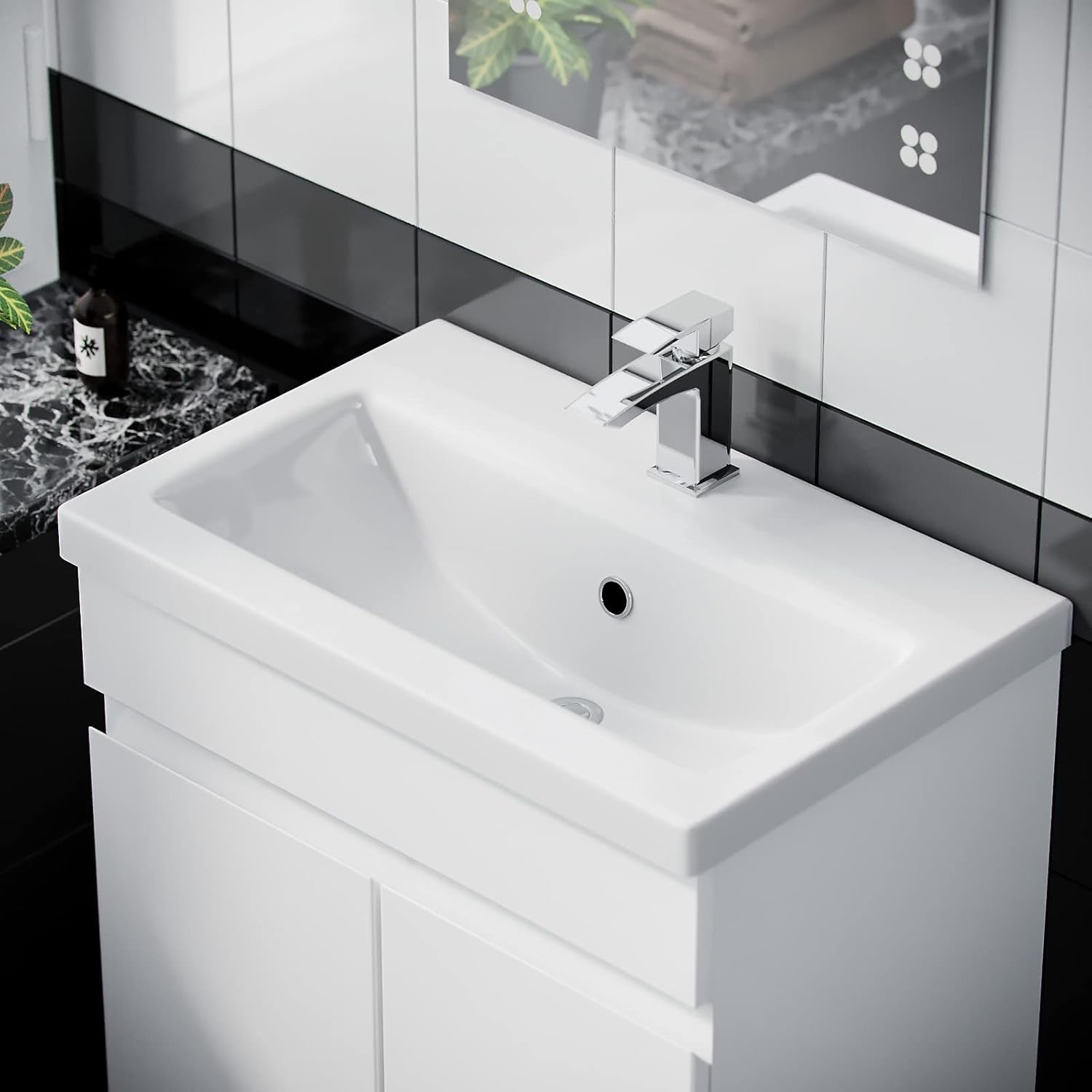 600mm White Bathroom Vanity Unit with Basin Gloss Freestanding Sink Cabinet