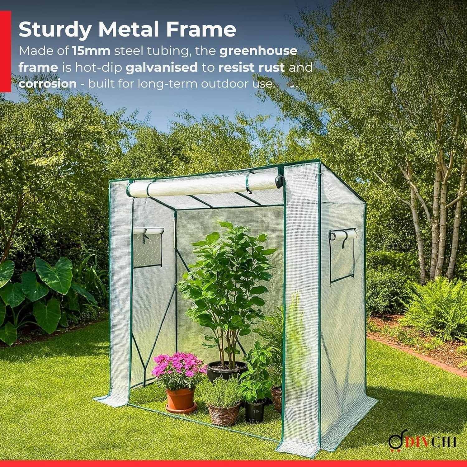 Walk-In Garden Greenhouse Tent UV Resistant PE Cover Steel Frame Zip Door 200cm