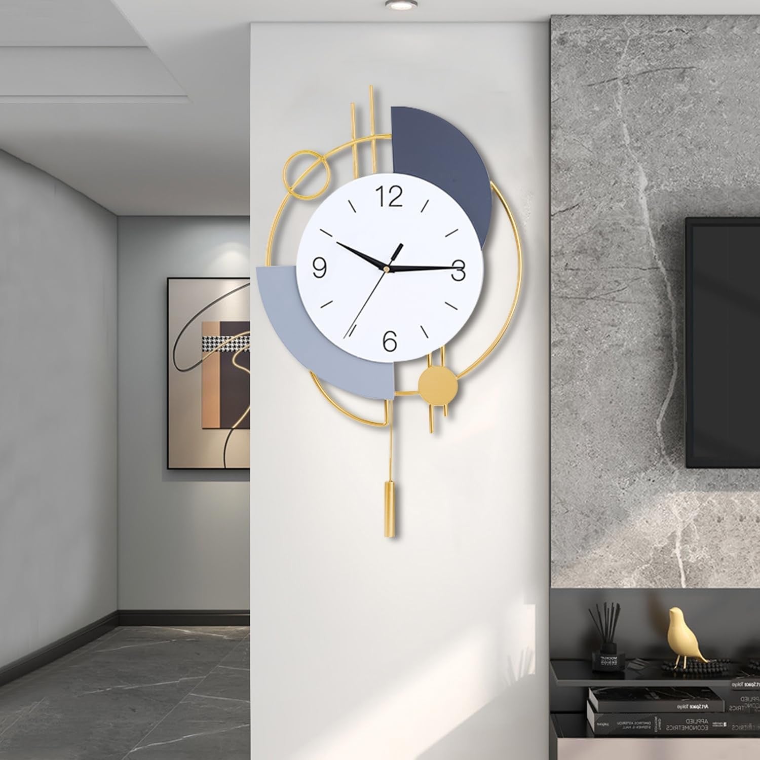 Large Modern Wall Clock Silent Non-Ticking Luxury Decorative Clock 33×54cm