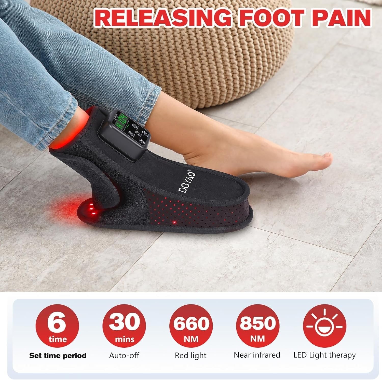 Portable Infrared Foot & Ankle Red Light Therapy Massager with Battery