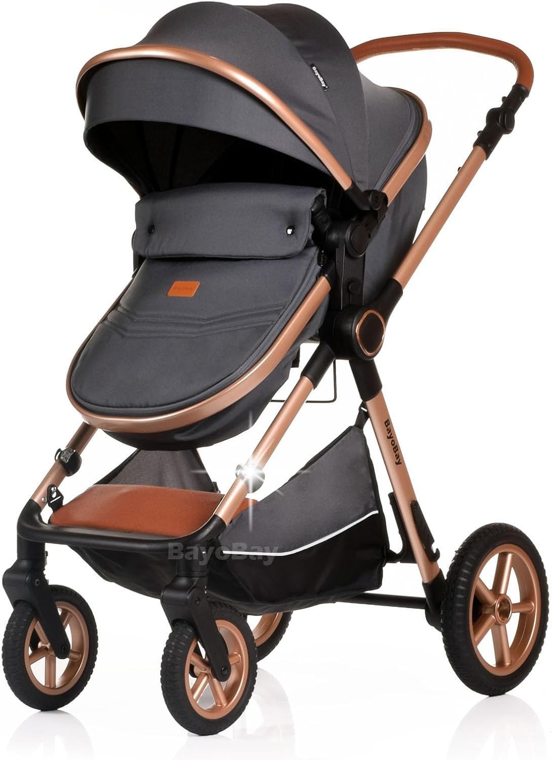 3in1 Baby Pram Travel System Pushchair with Car Seat Foldable Grey Gold