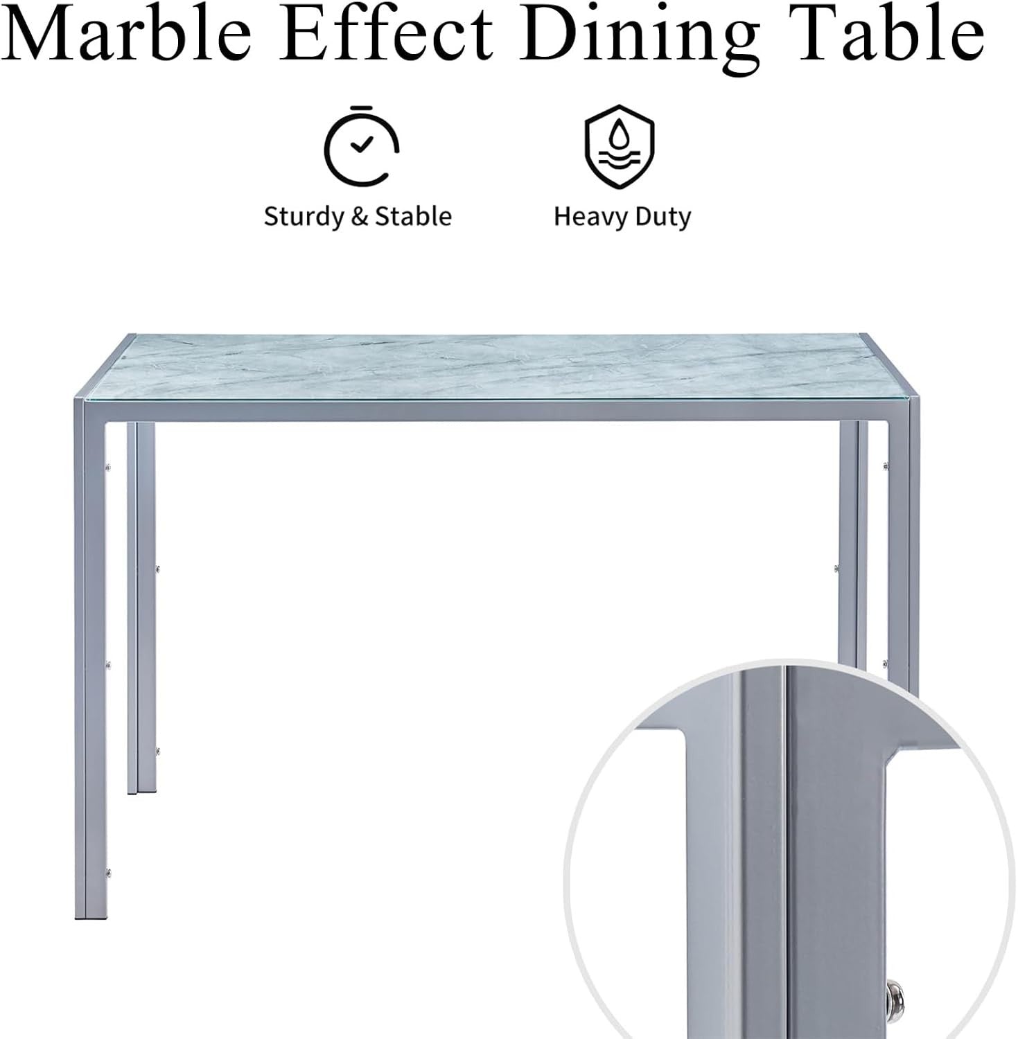 5 Piece Marble Glass Dining Table Set with 4 White Chairs for Kitchen