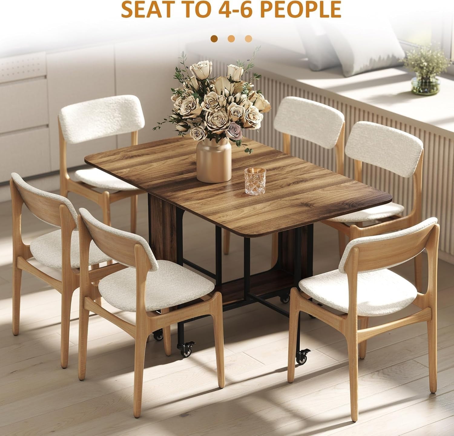 Folding Drop Leaf Dining Table with Wheels Storage Shelf Small Space