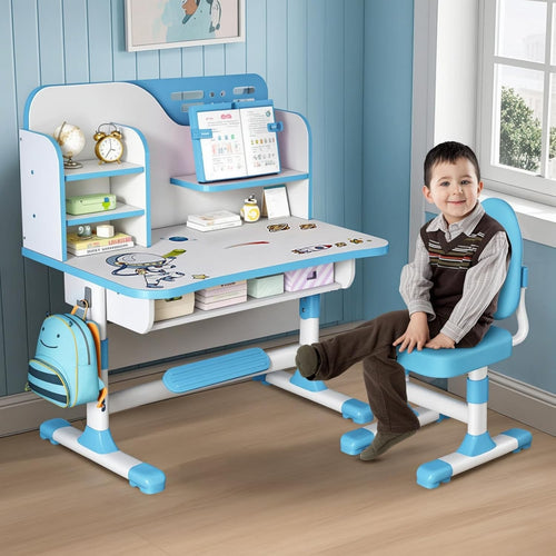 Adjustable Kids Study Desk & Chair Set w/ Drawer, Ergonomic Design