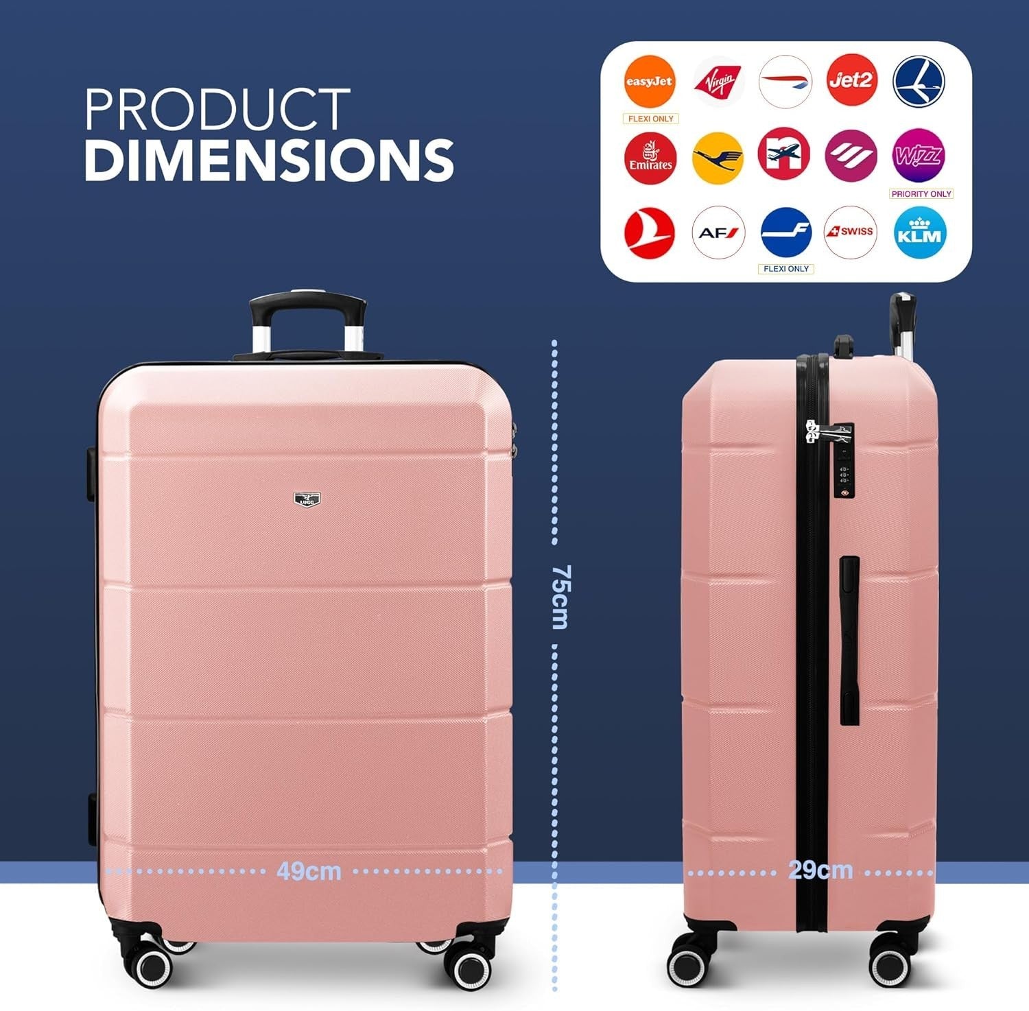 Large Checked Suitcase 28” ABS Hard Shell 4 Wheel Spinner TSA Lock