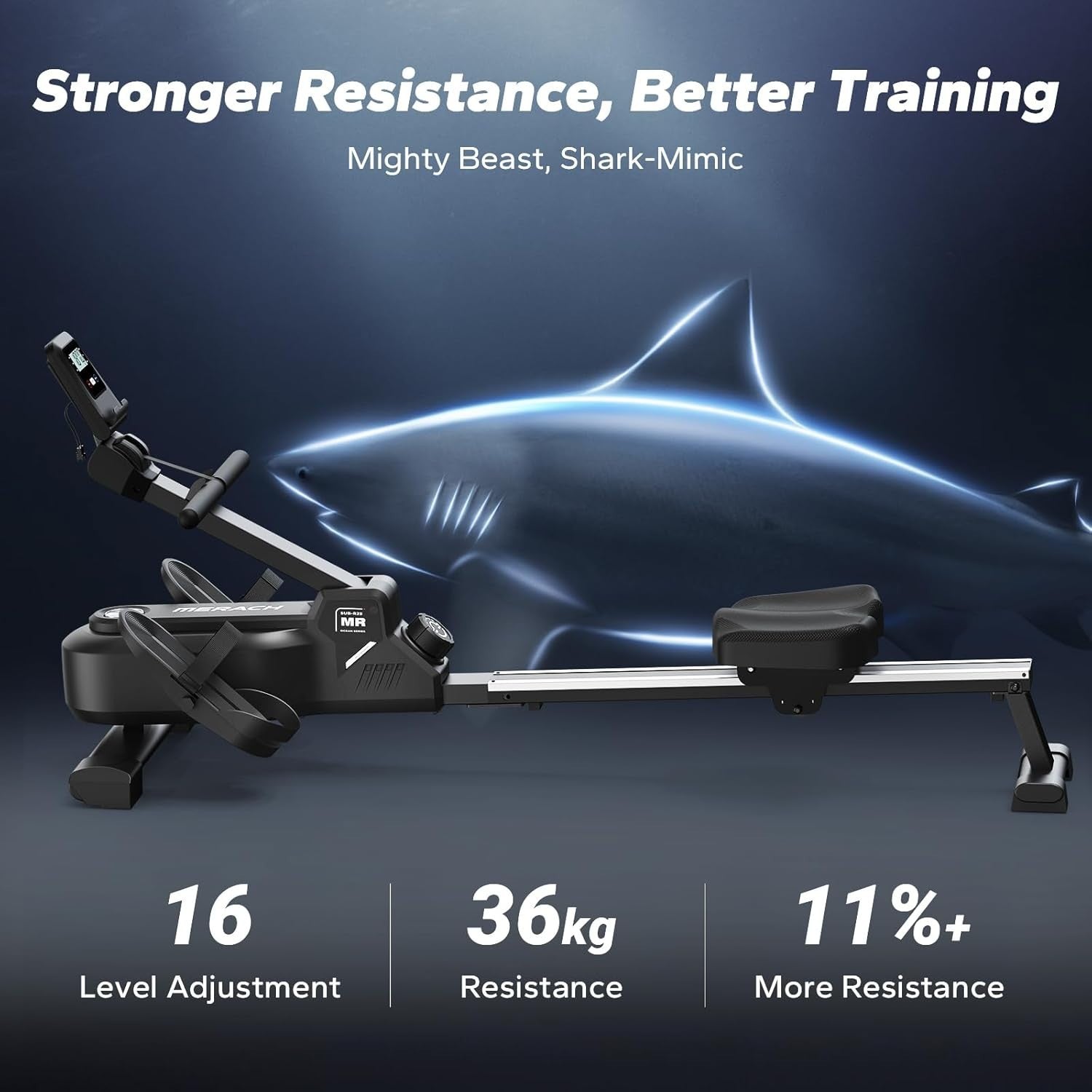 Compact Magnetic Rowing Machine 16-Level Quiet Dual Rail App Smart Home Rower