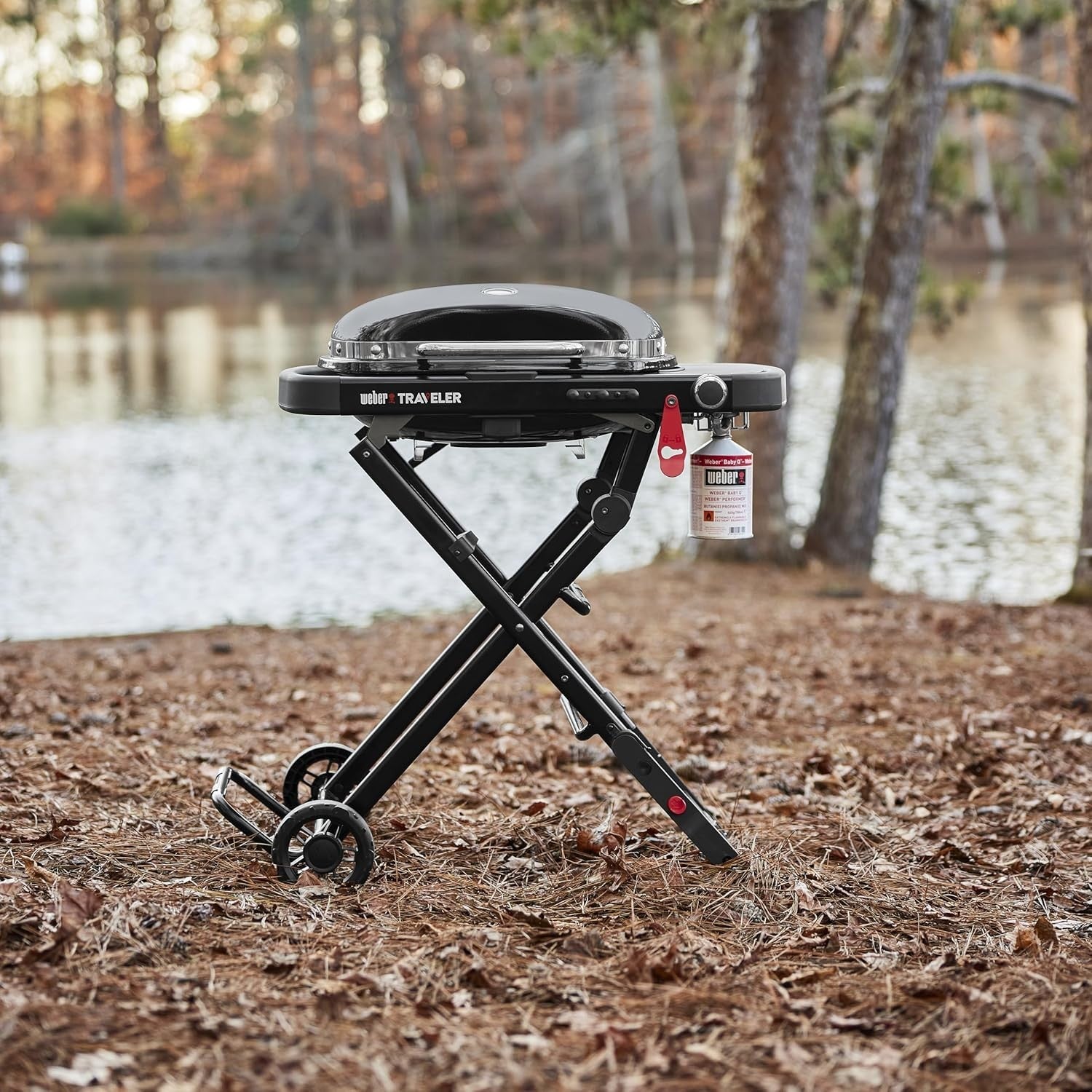 Portable Folding Gas BBQ Grill with Wheels, Lid Thermometer, 52x36cm