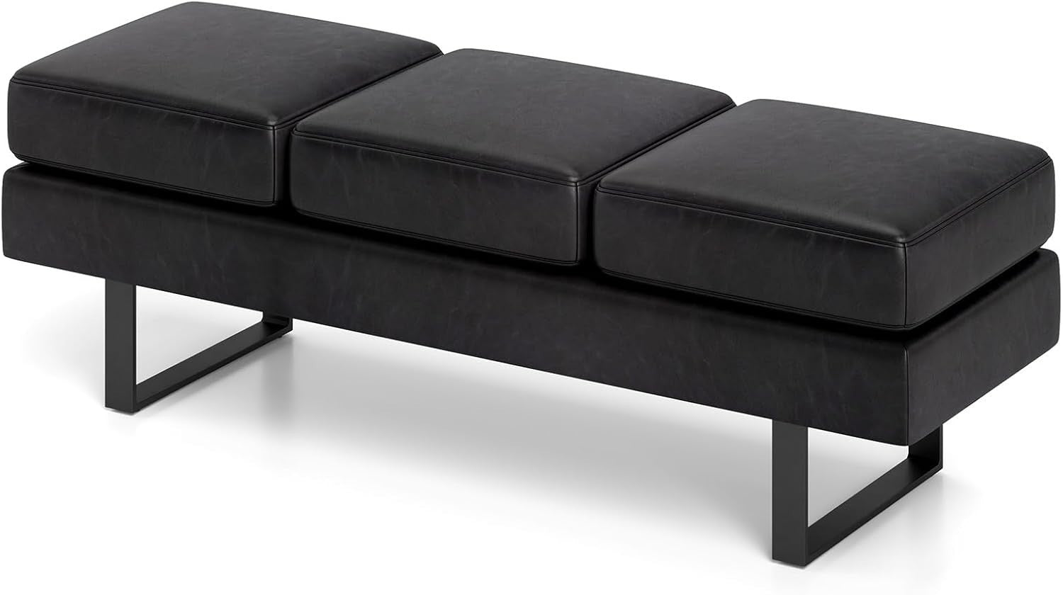 3-Seater Upholstered Reception Bench with Metal Frame, Modern Entryway Seating
