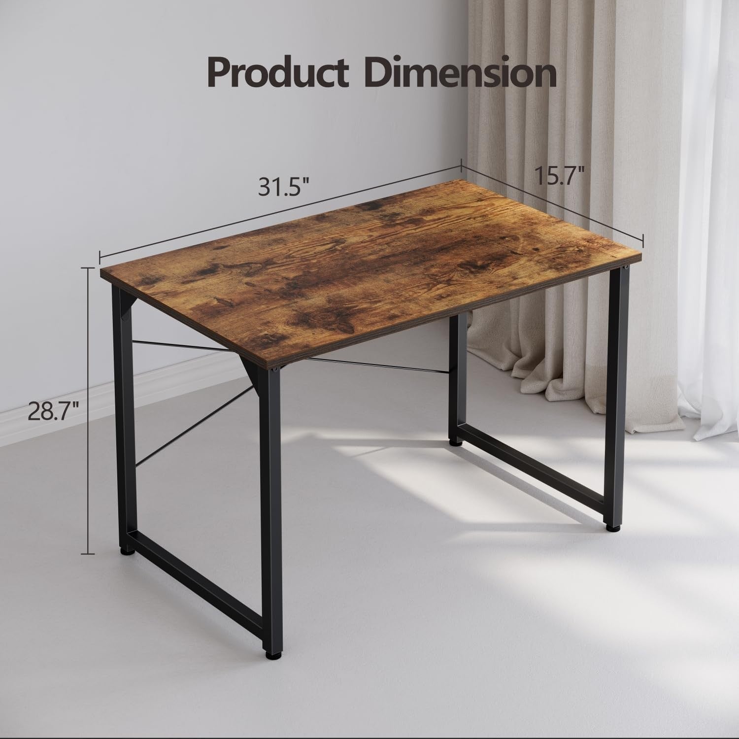 Modern Rustic Brown Computer Desk 80cm Alloy Steel Frame Home Office Table