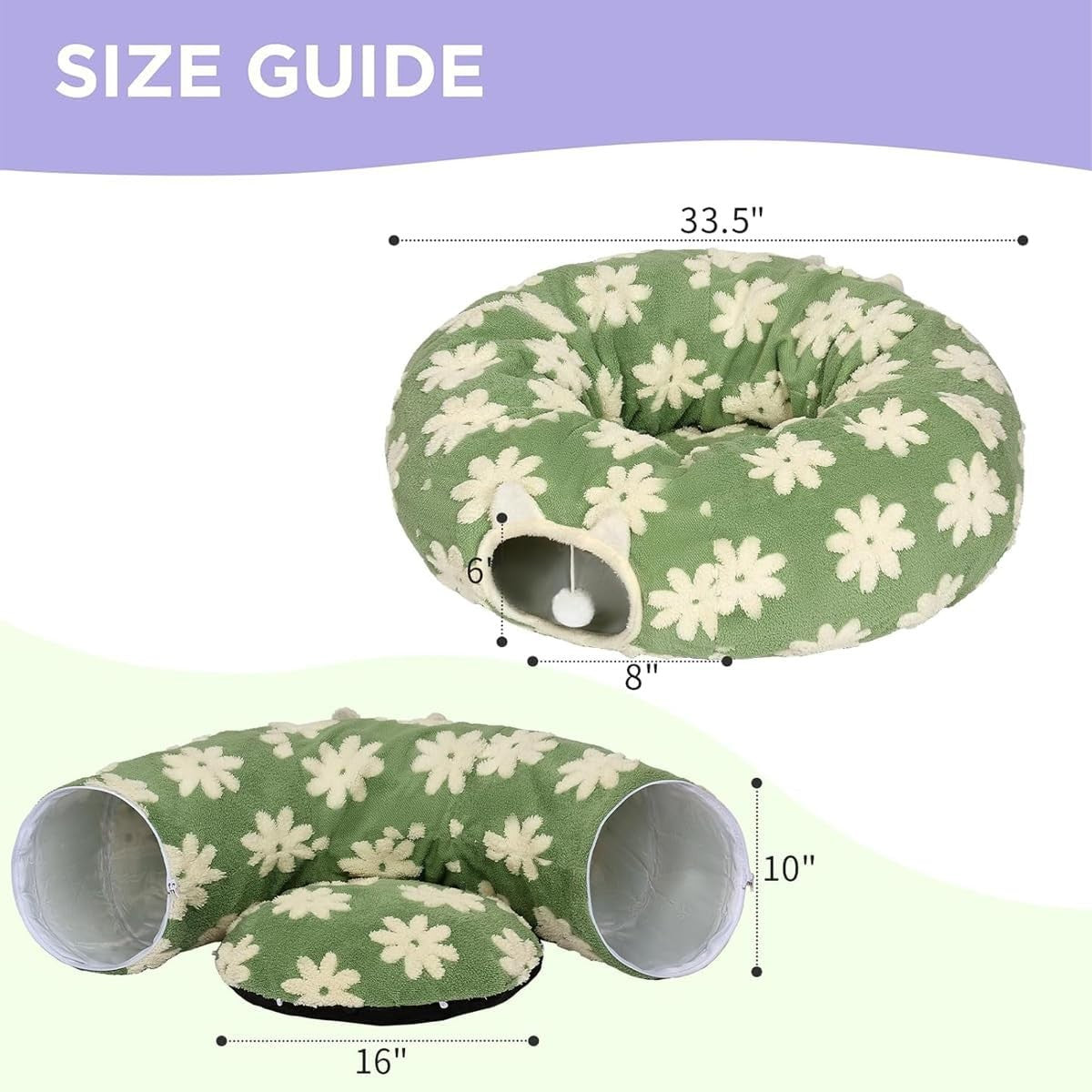 2 in 1 Cat Tunnel Bed Donut Play Toy w Washable Cushion Green