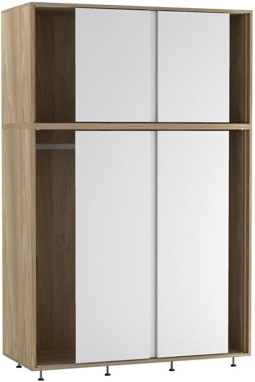 6-Door White Sliding Wardrobe with Adjustable Feet & Spacious Storage