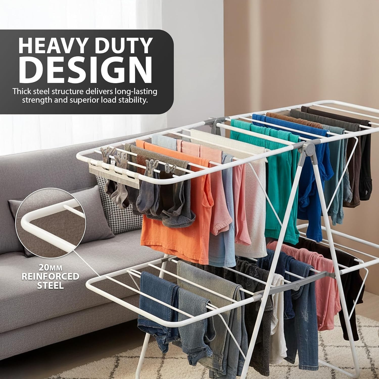 18m Folding Clothes Airer Drying Rack Indoor Outdoor Heavy Duty Steel
