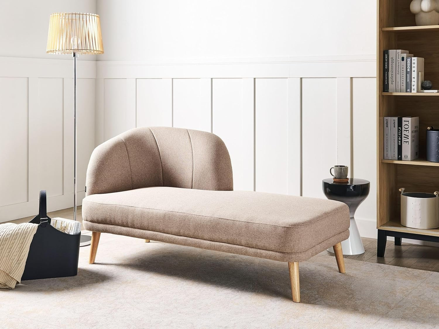 Traditional Left Hand Brown Chaise Lounge | Soft Polyester & Sturdy Wood Legs