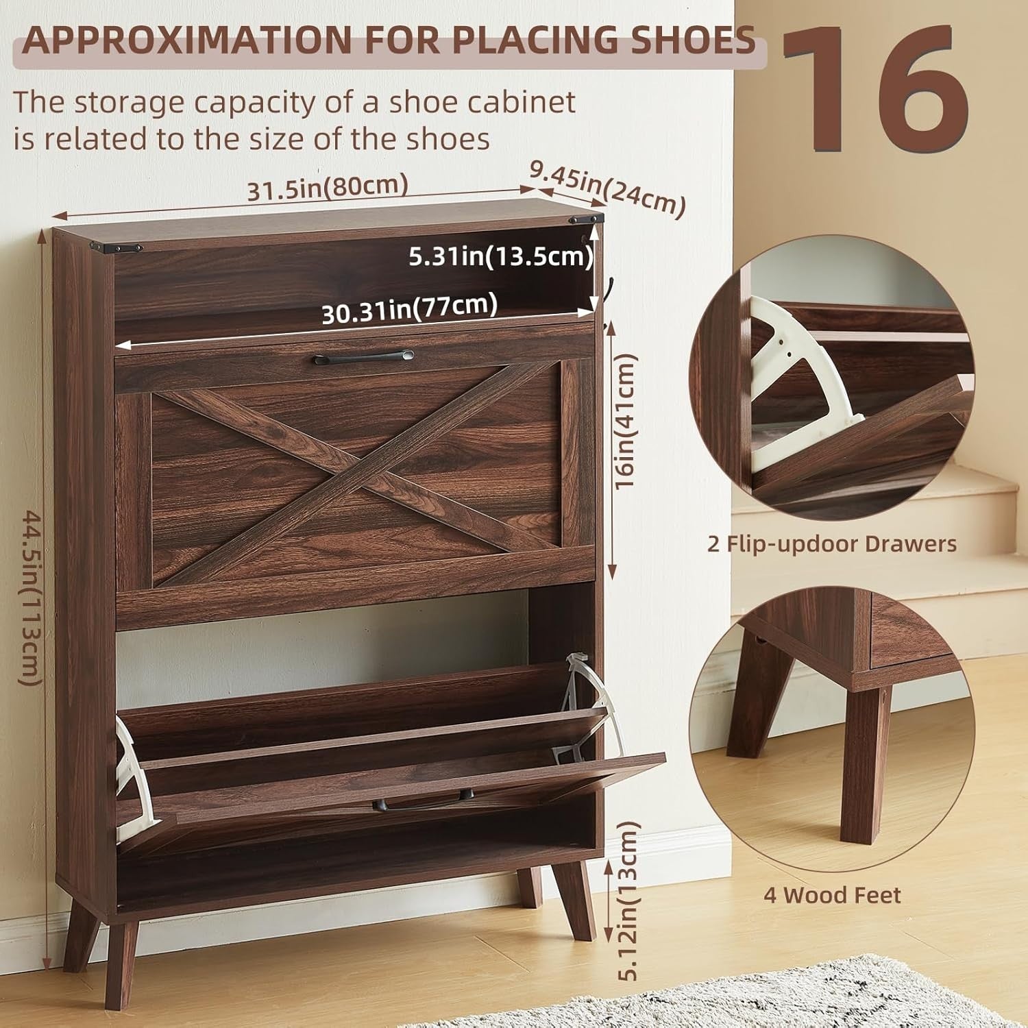 Slim Flip Drawer Shoe Cabinet with Adjustable Shelves & Anti-Tip Design