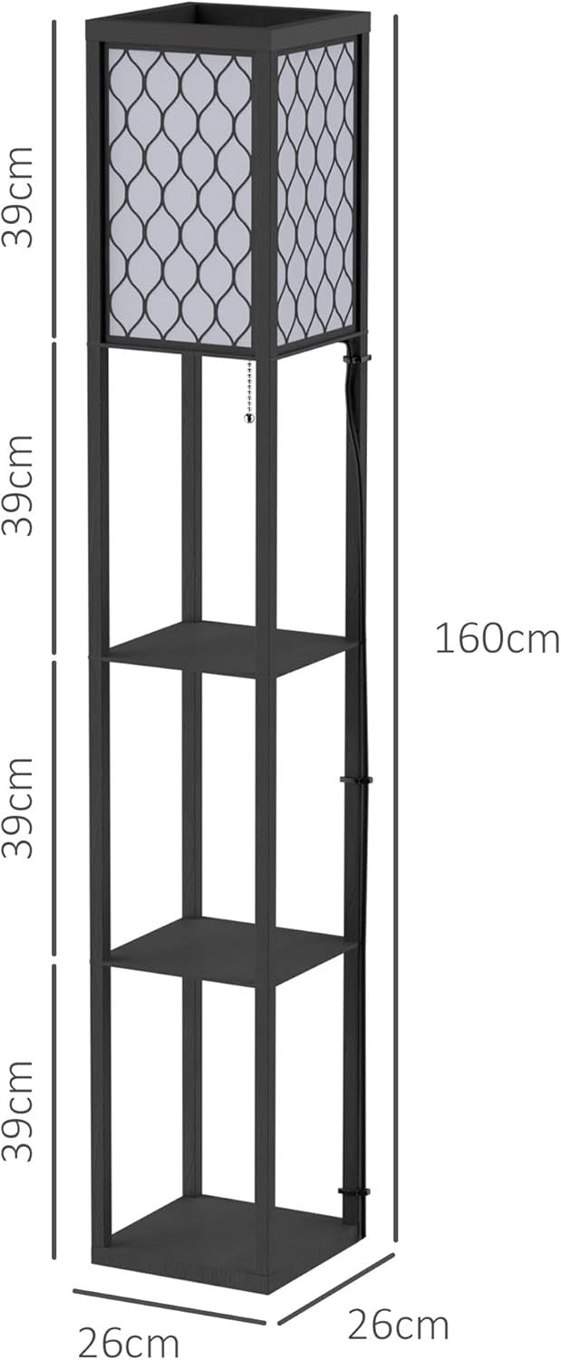 Floor Lamp with Shelves Tall Standing Light Fabric Shade Storage