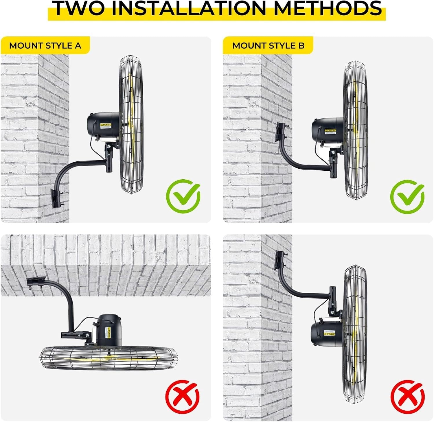 24" Wall Mount Industrial Fan – 4Speed Waterproof Oscillating Cooling for Garage