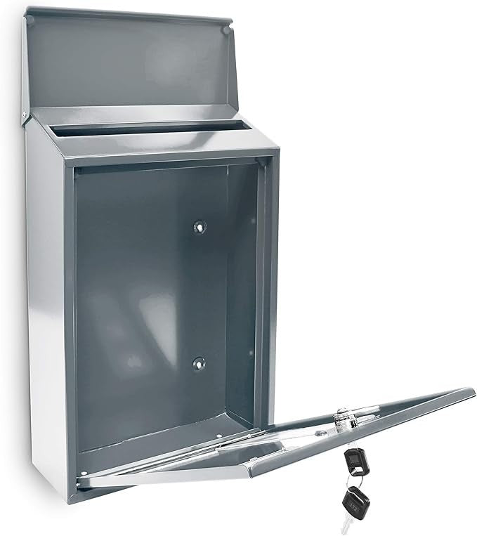 Lockable Silver Mailbox – Wall Mount, 3 Windows, Weatherproof 25x40cm