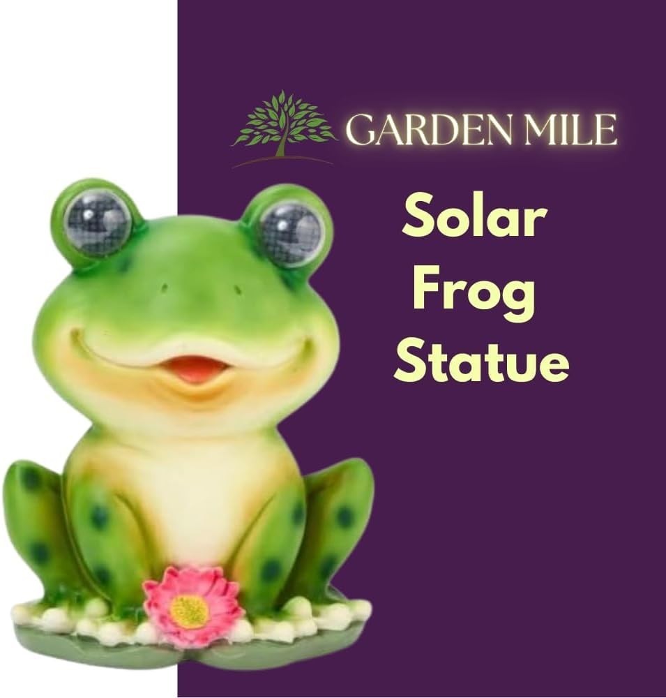 Large Solar Frog Garden Ornament • LED Blinking Eyes • Outdoor Patio Decor