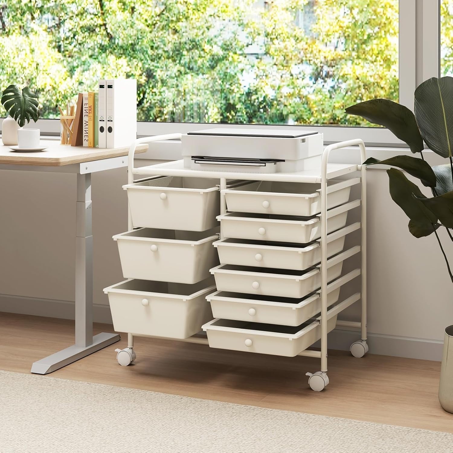 9 Drawer Rolling Storage Cart White Utility Organizer Trolley Wheels