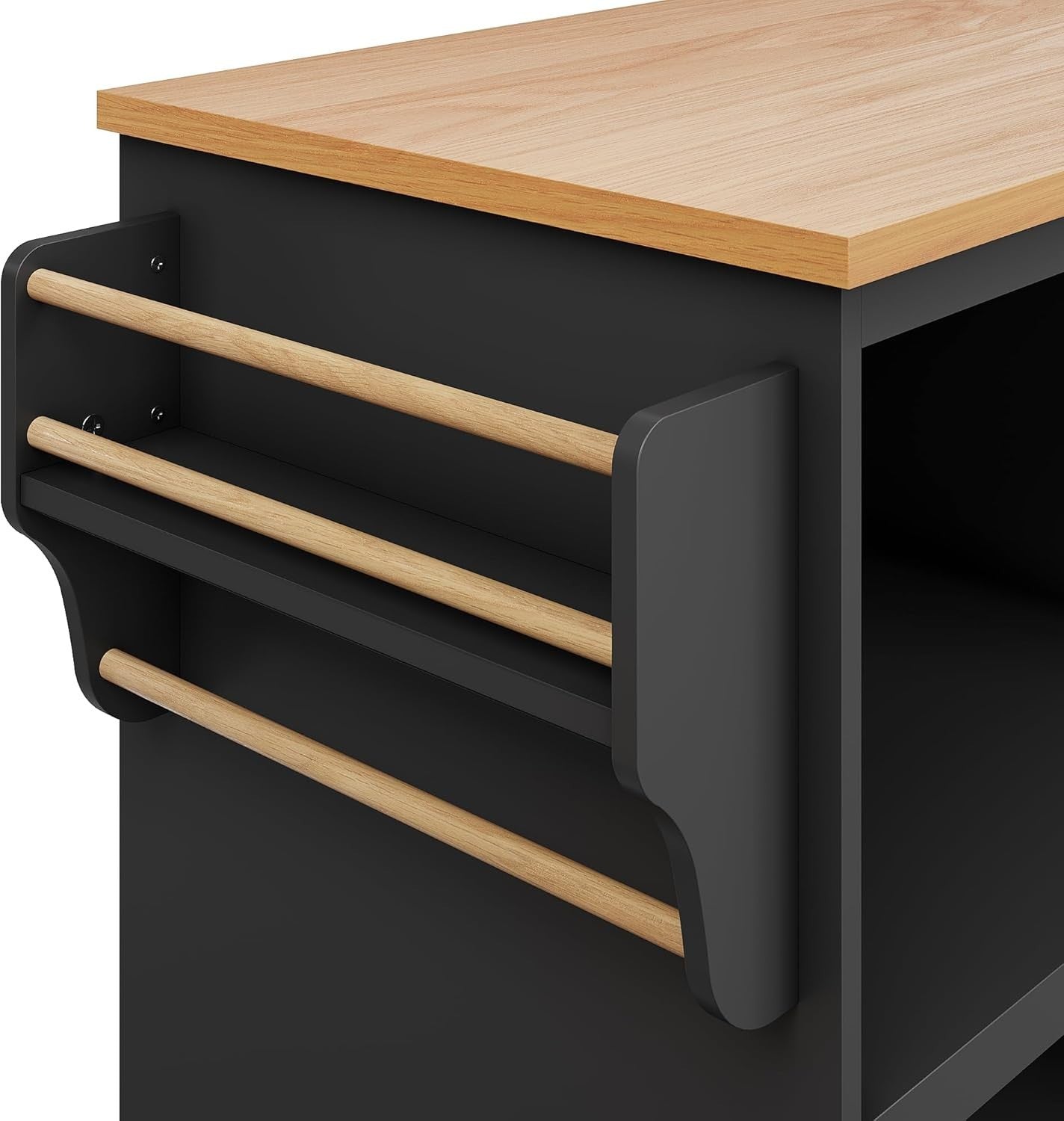 Kitchen Island on Wheels with Drawers & Cupboards, 129cm Black Unit
