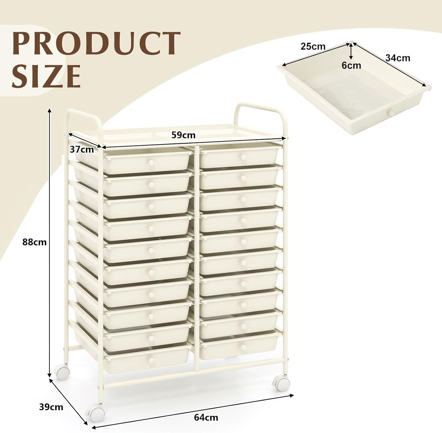 White 20 Drawer Rolling Storage Trolley Utility Cart Office Organizer